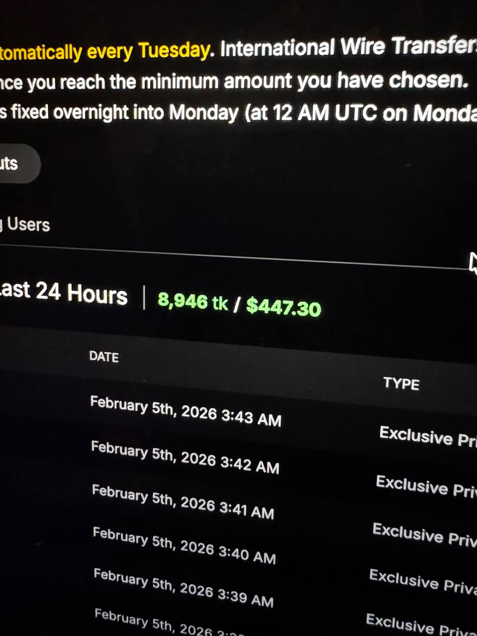 Creator earnings dashboard screenshot