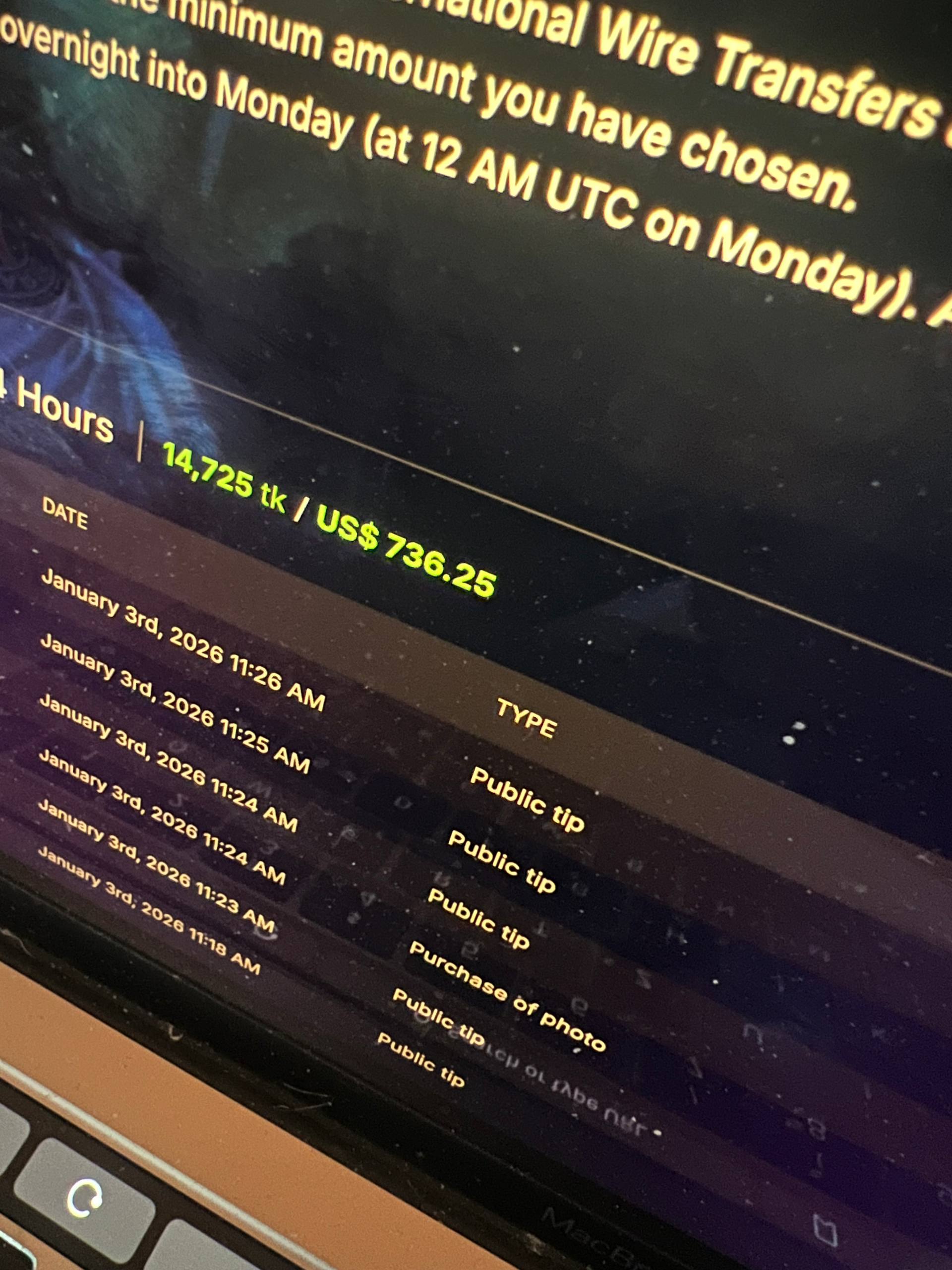 Creator earnings dashboard screenshot